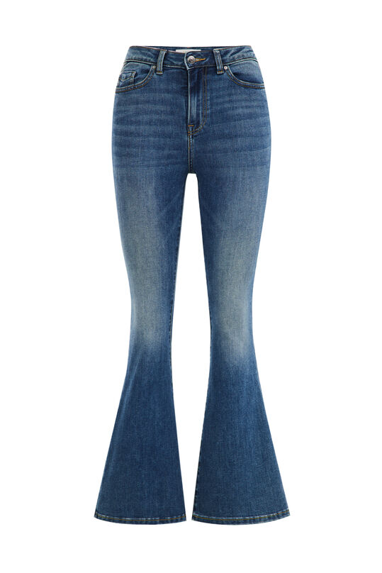 Dames high rise superflared jeans met stretch, Blauw