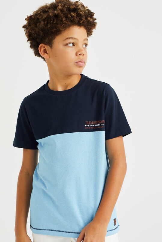 Jongens T-shirt met colourblock, Donkerblauw