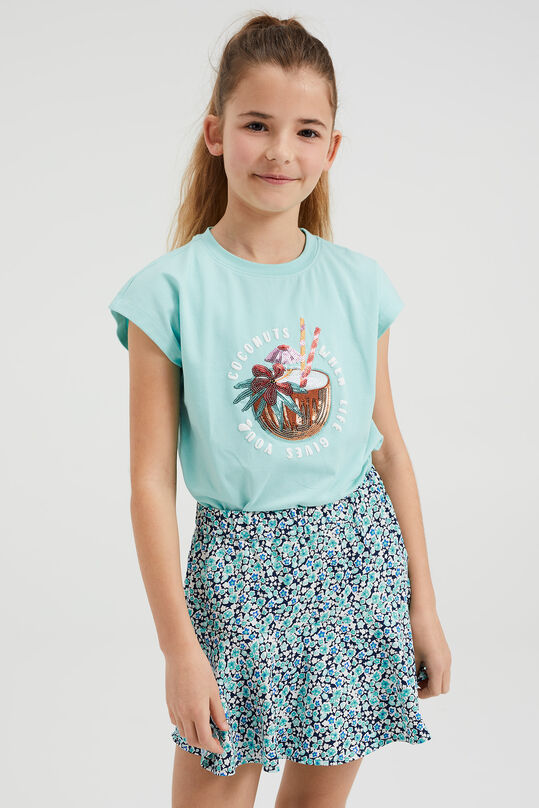 Meisjes T-shirt met pailletten applicatie, Mintgroen