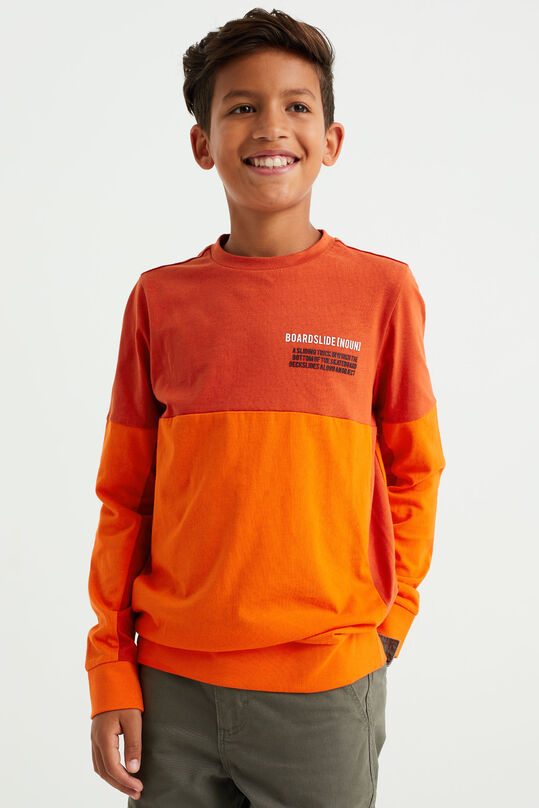 Jongens T-shirt met colourblock, Oranje