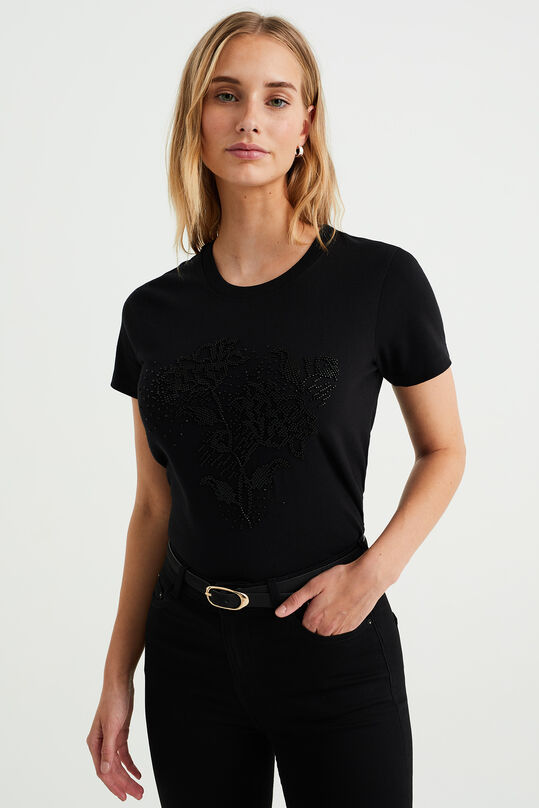 T-shirt à broderie femme, Noir