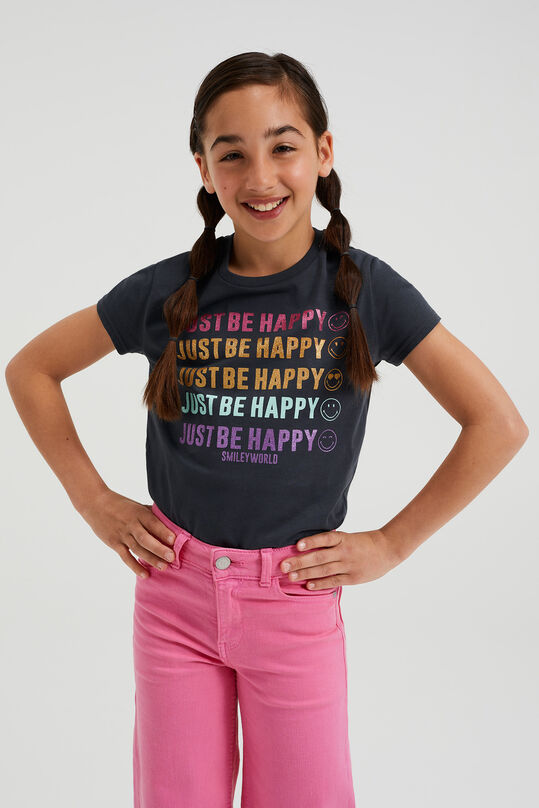 Meisjes T-shirt met glitteropdruk, Donkergrijs