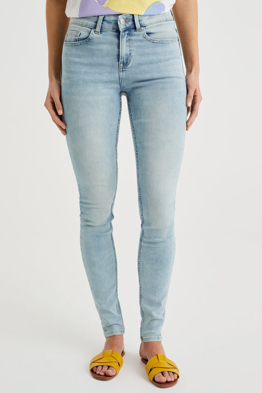 Jeans mid rise super skinny stretch confort femme, Bleu eclair