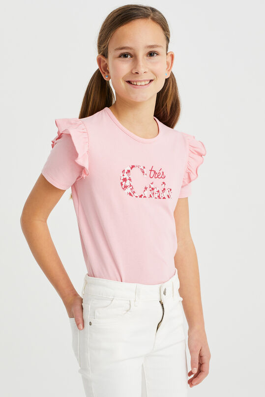 Meisjes T-shirt met emboirdery, Lichtroze