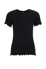 Meisjes slim fit T-shirt met ribstructuur, Zwart
