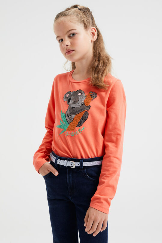 Meisjes T-shirt met embroidery en pailletten applicatie, Oranje