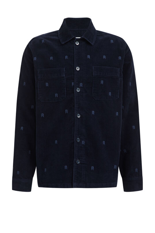 Heren corduroy overhemd met embroidery, Donkerblauw