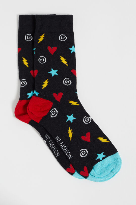 Heren sokken met dessin, Zwart