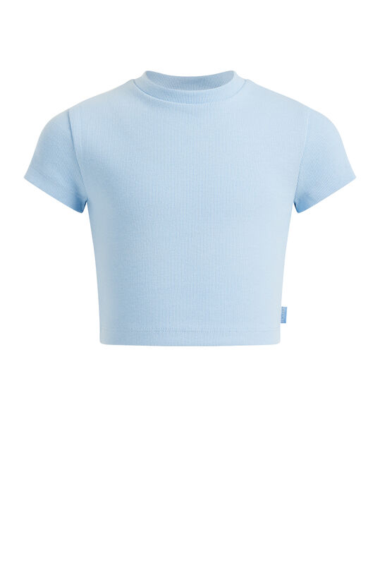 T-shirt cropped de tissu côtelé fille, Bleu eclair