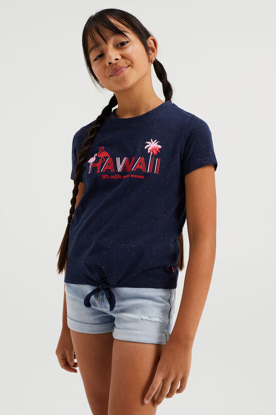 T-shirt à application 3 et détail de nœud fille, Bleu marine
