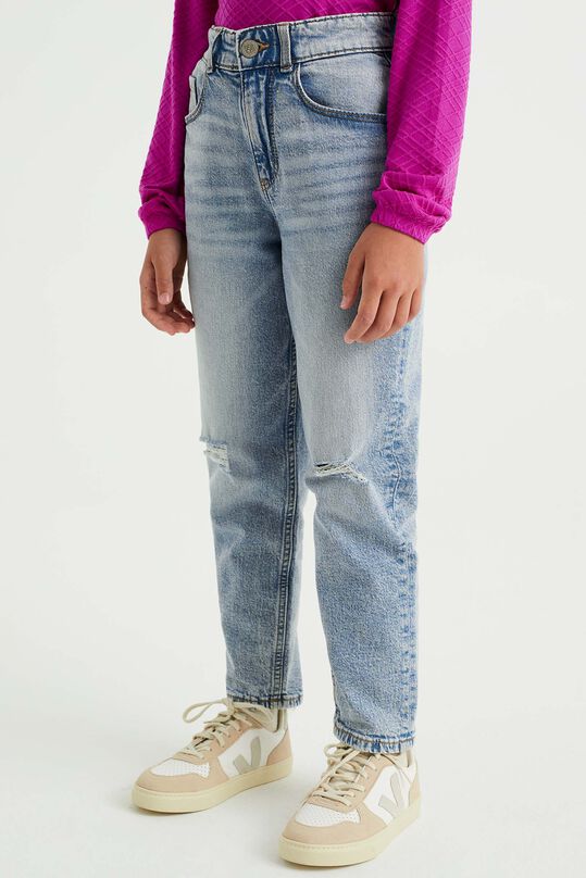 Meisjes high rise mom fit jeans met stretch, IJsblauw