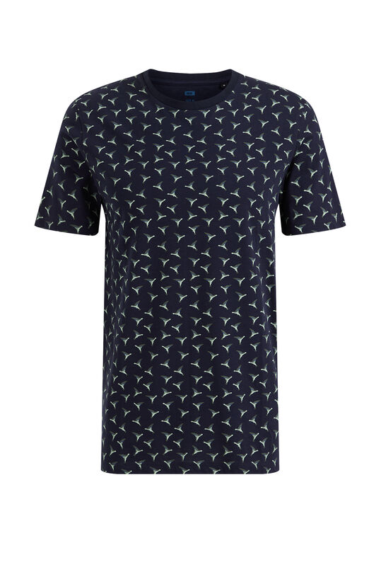 Heren slim fit T-shirt met dessin, Donkerblauw