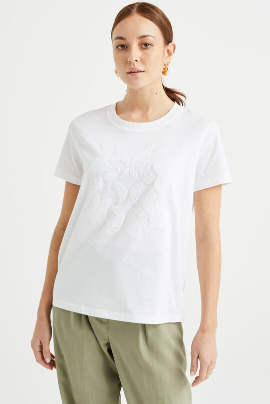 Dames T-shirt met embroidery, Wit