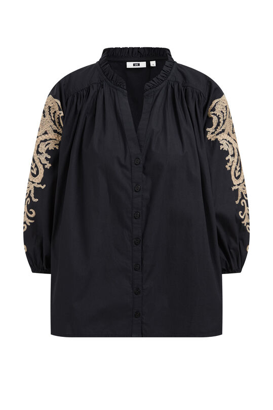 Dames blouse met embroidery, Zwart