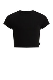 T-shirt cropped de tissu côtelé fille, Noir