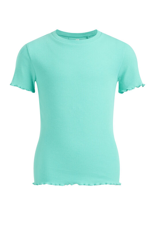 Meisjes slim fit T-shirt met ribstructuur, Groenblauw