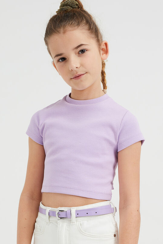 T-shirt cropped de tissu côtelé fille, Violet clair