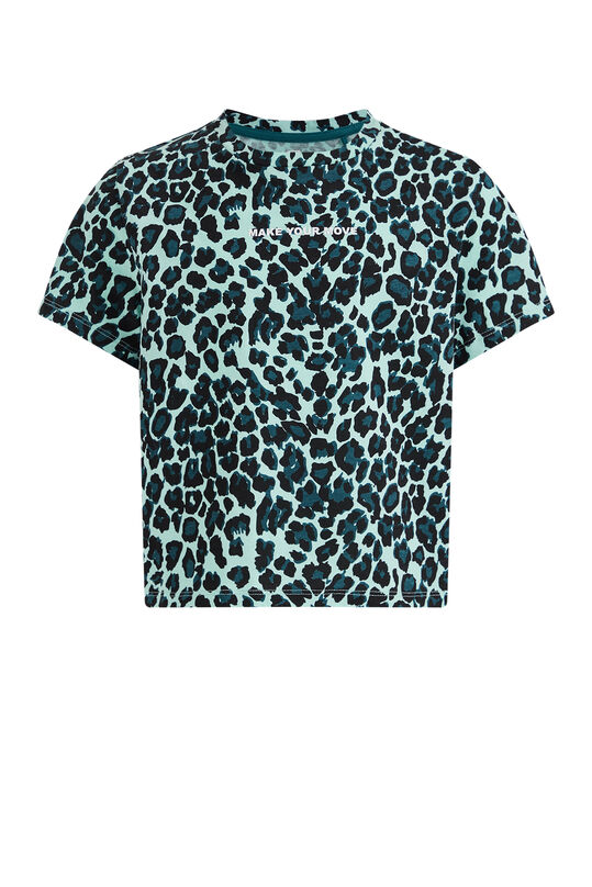 Meisjes T-shirt met luipaarddessin en opdruk, Mintgroen
