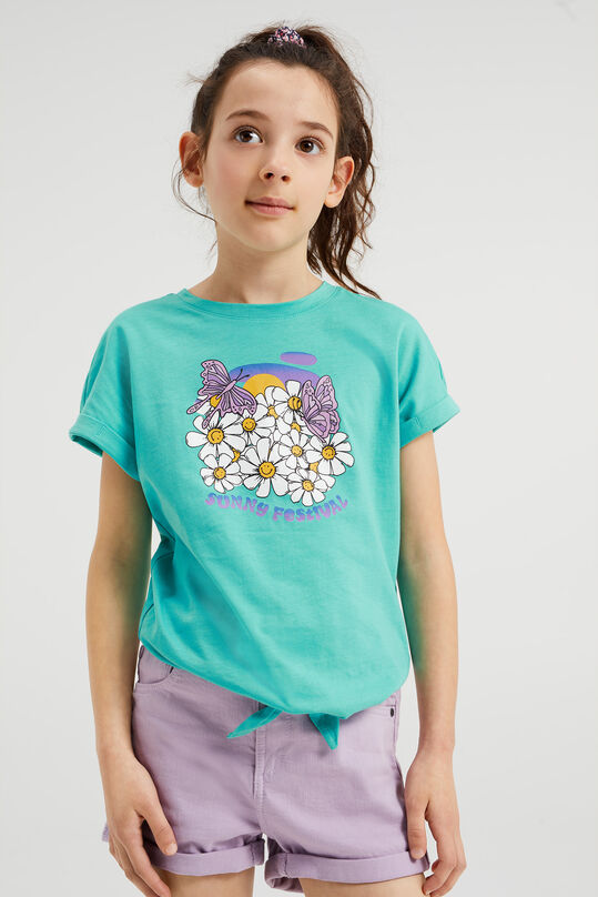 Meisjes T-shirt met opdruk, Groenblauw
