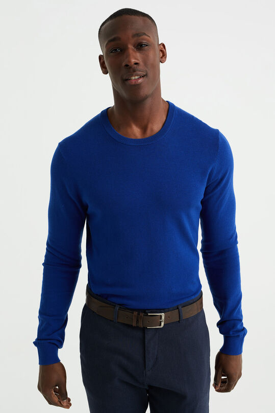Pull de fin jersey de mélange de coton homme, Bleu de cobalt