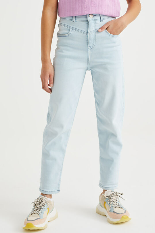 Meisjes high rise mom fit jeans met stretch, Lichtblauw