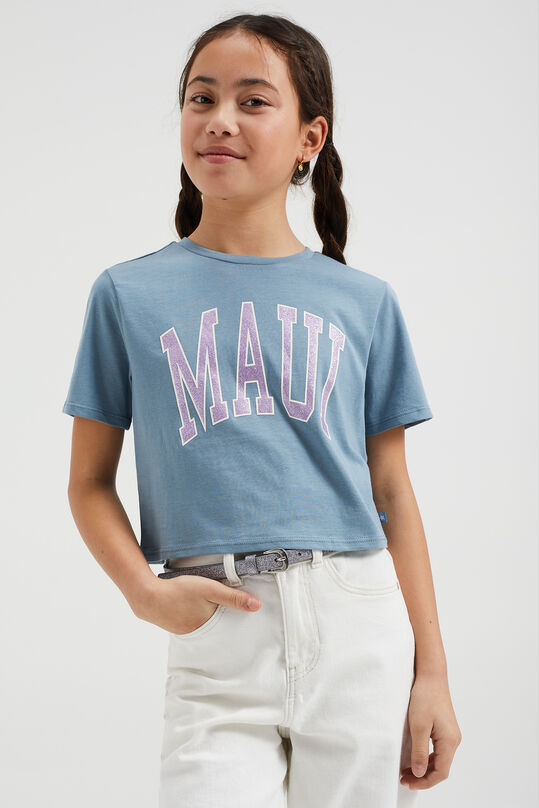 Meisjes cropped T-shirt met tekstopdruk, Grijsblauw
