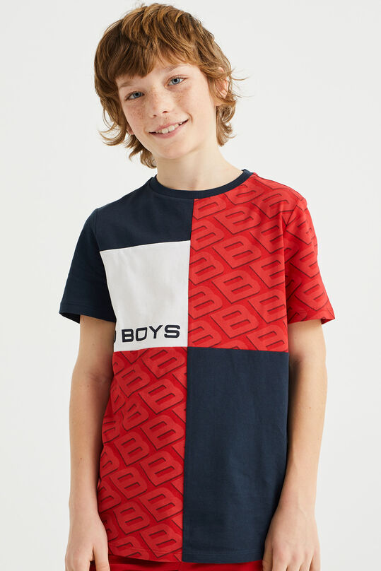 Jongens T-shirt met colourblock, Rood
