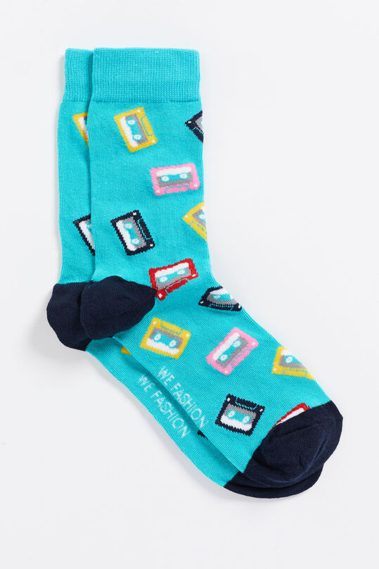 Heren sokken met dessin, Turquoise