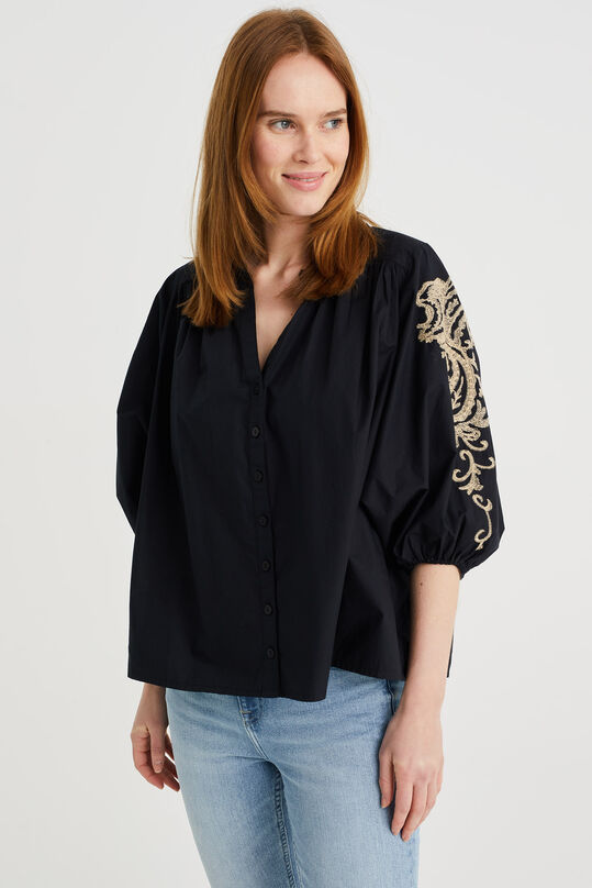 Dames blouse met embroidery, Zwart