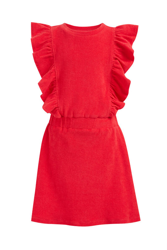 Meisjes jurk van badstof, Rood