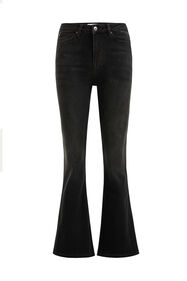 Dames high rise super wide flared jeans met stretch, Donkergrijs