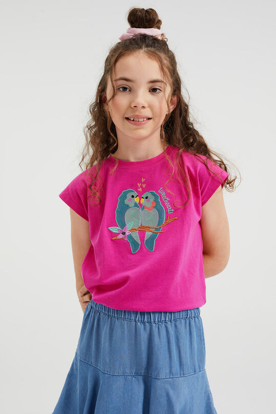 Meisjes T-shirt met embroidery, Felroze
