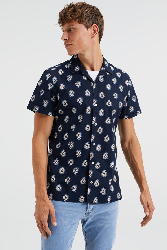 Heren regular fit overhemd met dessin, Donkerblauw
