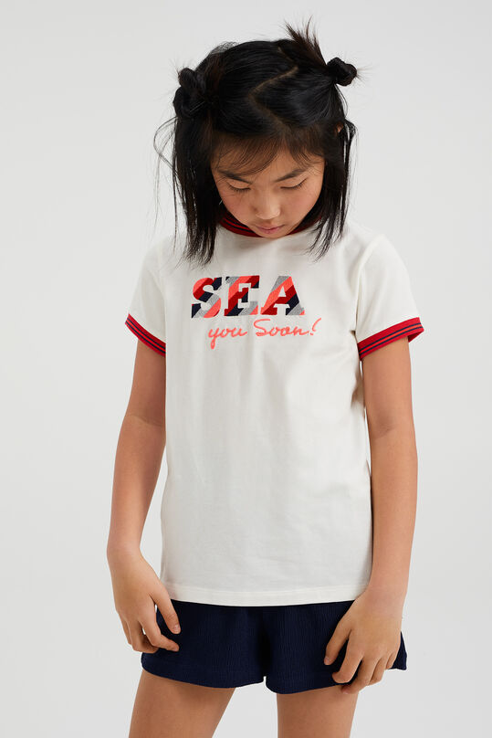 Meisjes T-shirt met embroidery, Gebroken wit