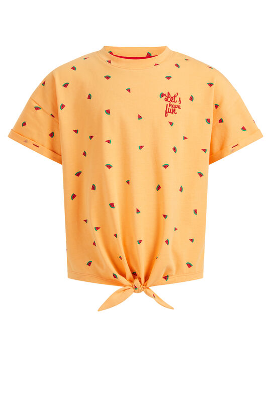 T-shirt à motif et détail de nœud fille, Orange