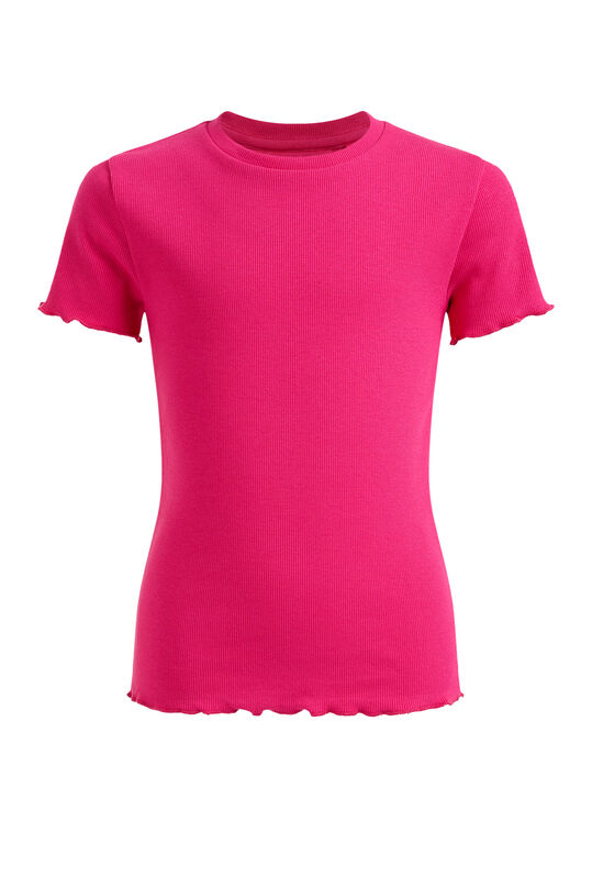 Meisjes slim fit T-shirt met ribstructuur, Roze