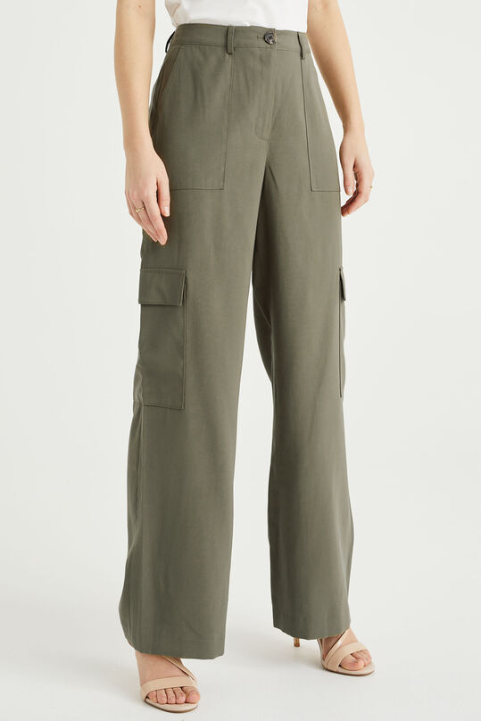 Pantalon relaxed fit à poches cargo femme, Vert armee