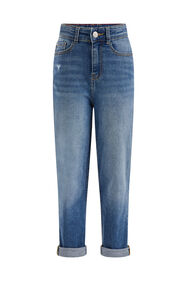 Jeans high rise tapered fille, Bleu