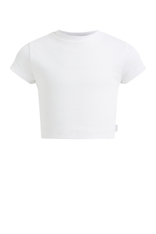 T-shirt cropped de tissu côtelé fille, Blanc