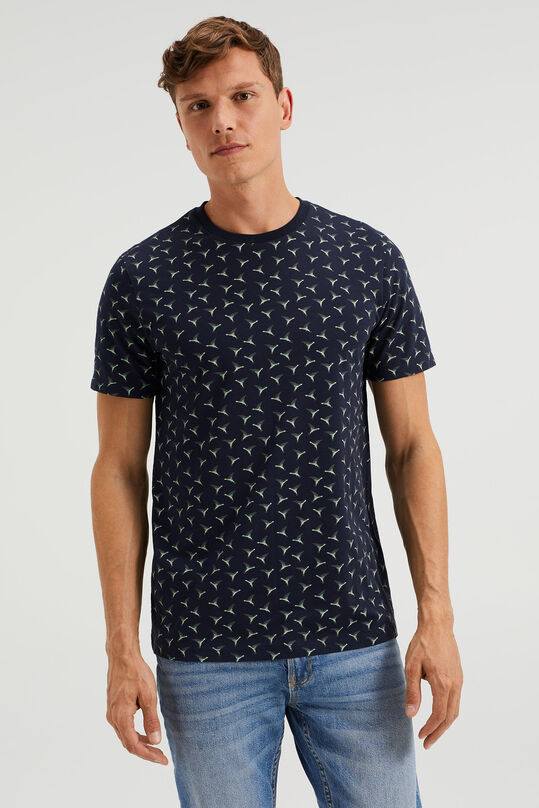 Heren slim fit T-shirt met dessin, Donkerblauw