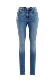 Jeans high rise skinny stretch femme, Bleu