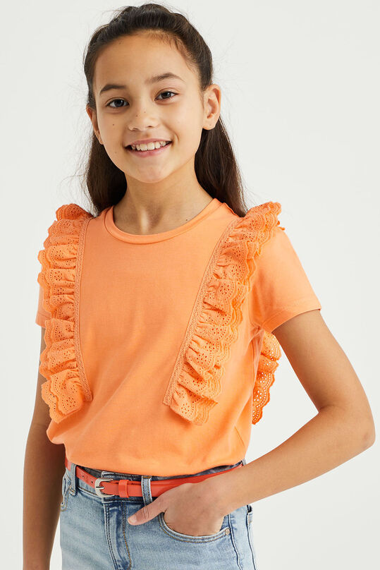 T-shirt à broderie anglaise fille, Orange