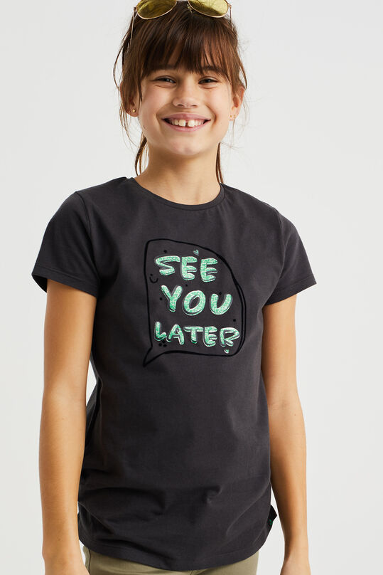 Meisjes T-shirt met opdruk, Donkergrijs
