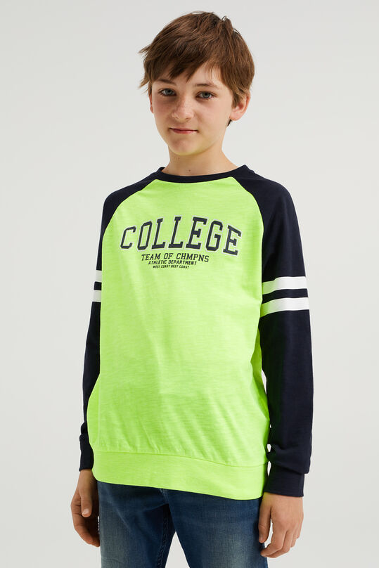 Jongens T-shirt met colourblock en opdruk, Felgeel